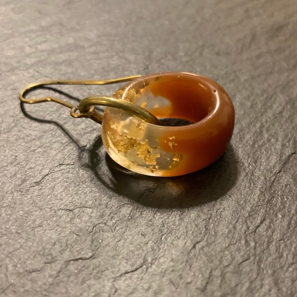 Amber Carmel Clear Resin Gold Tone Nugget Accent Dangle Earrings - Picture 4 of 11